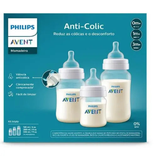 Mamadeira Kit Triplo Philips Avent Anti Cólica 125, 260 E 330ml - Scy119/18